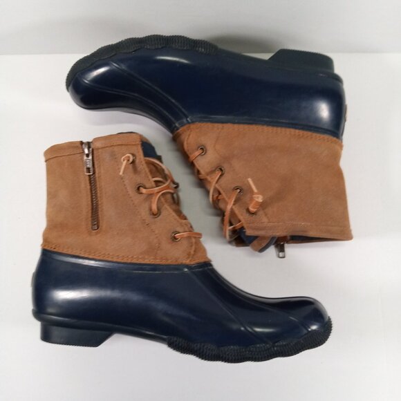 Sperry Duck Boots Women 11 Rain Blue Brown Side Zip STS98305 Outdoor - Picture 4 of 15